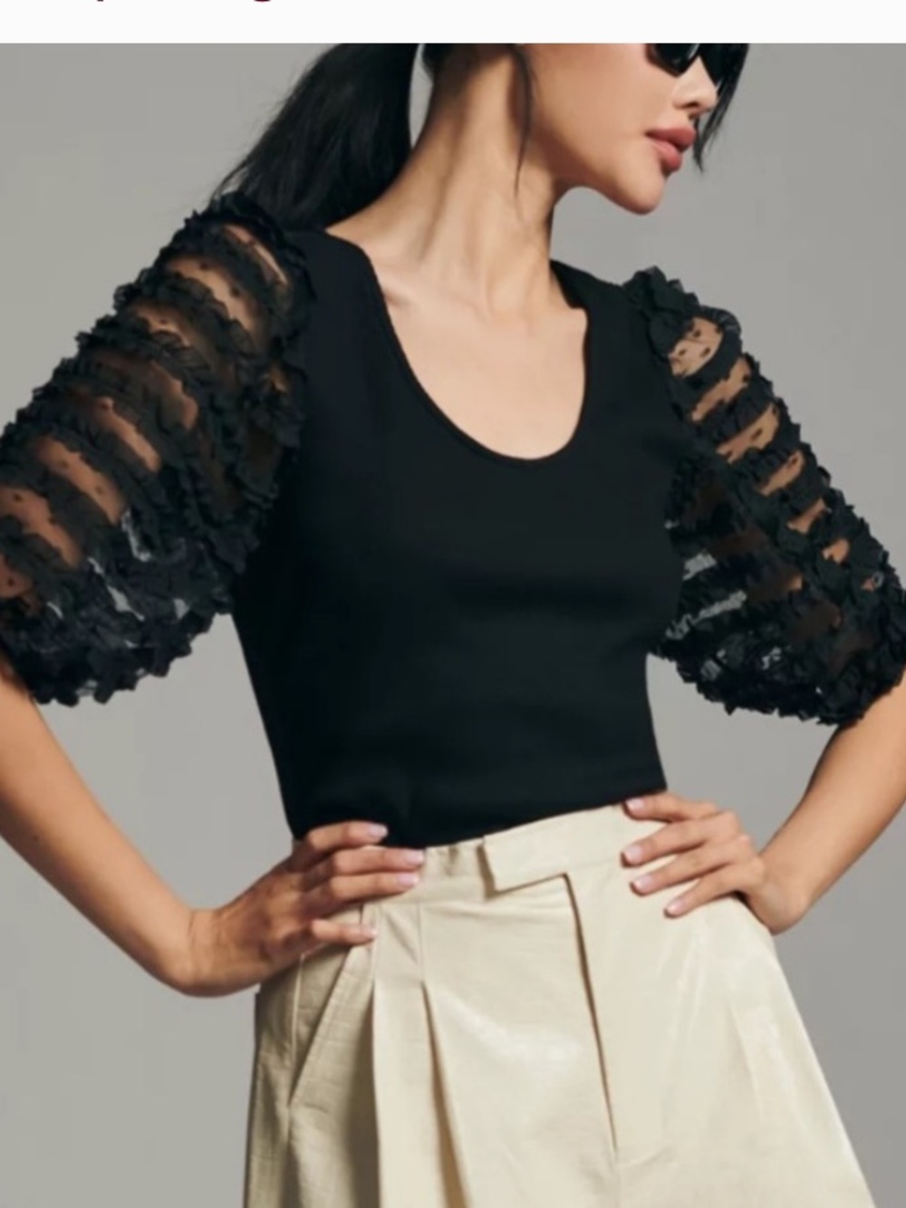 Anthropologie Chic Black Ruffled Sleeve Blouse